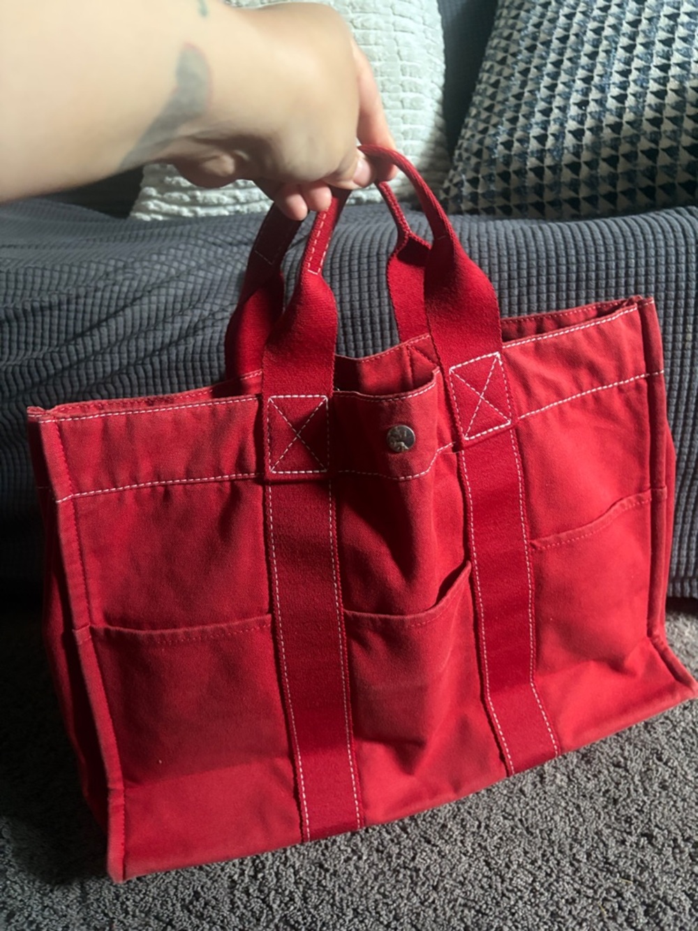 Hermes Red Canvas Tote